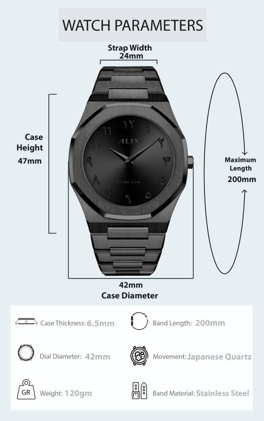 Stylish Arabic Dial Watch for Men - Black Ultra Thin Stainless Steel Analog Watch