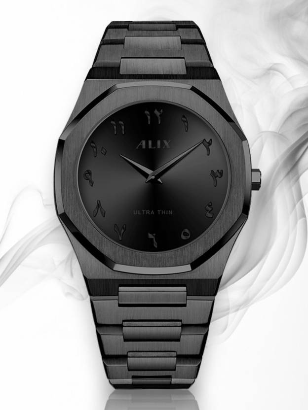 Stylish Arabic Dial Watch for Men - Black Ultra Thin Stainless Steel Analog Watch