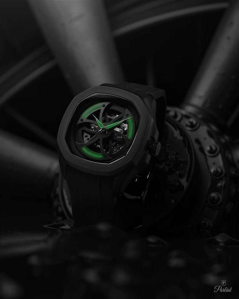 Luxury Matte Black Skeleton Automatic Watch for Men Futuristic Hexagonal Dial Premium Sports Edition