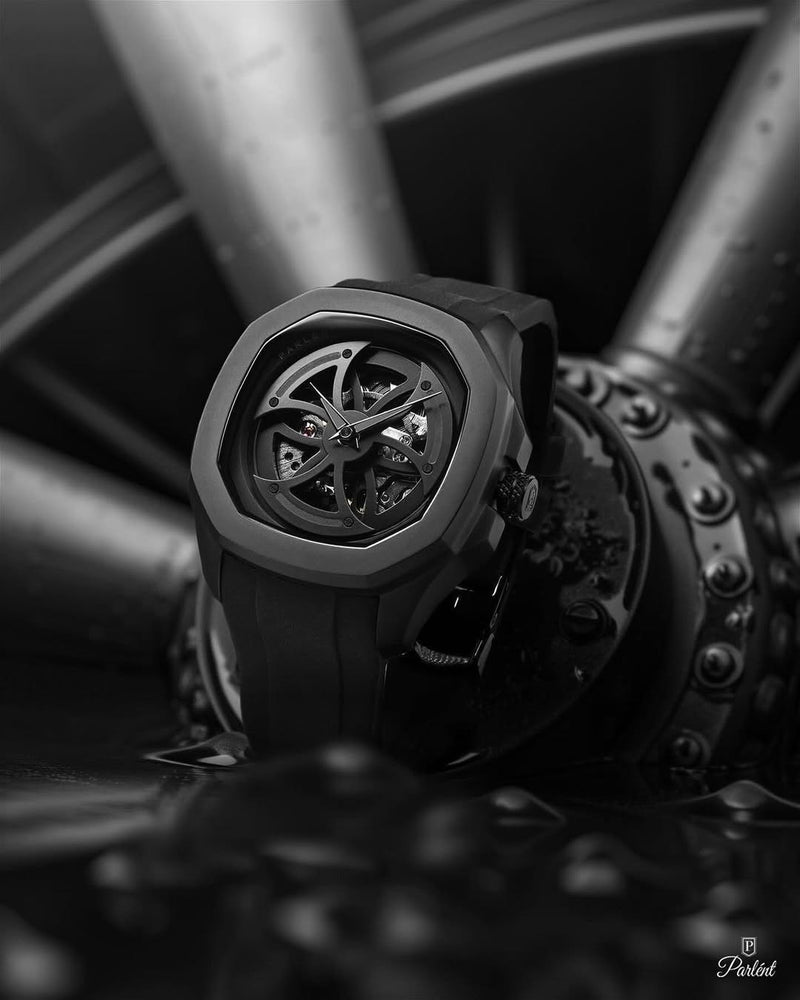 Luxury Matte Black Skeleton Automatic Watch for Men Futuristic Hexagonal Dial Premium Sports Edition