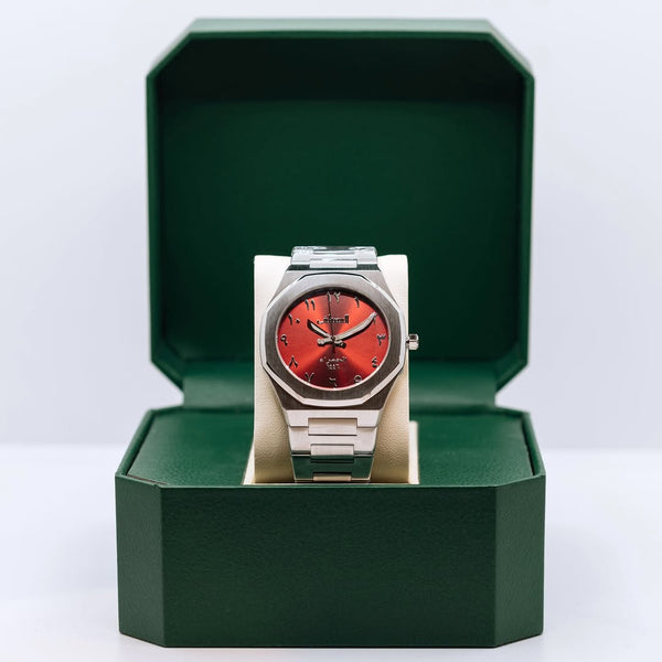 Arabic Red Dial Luxury Watch – Stainless Steel | Arabic Numerals | Classic Men’s Wristwatch