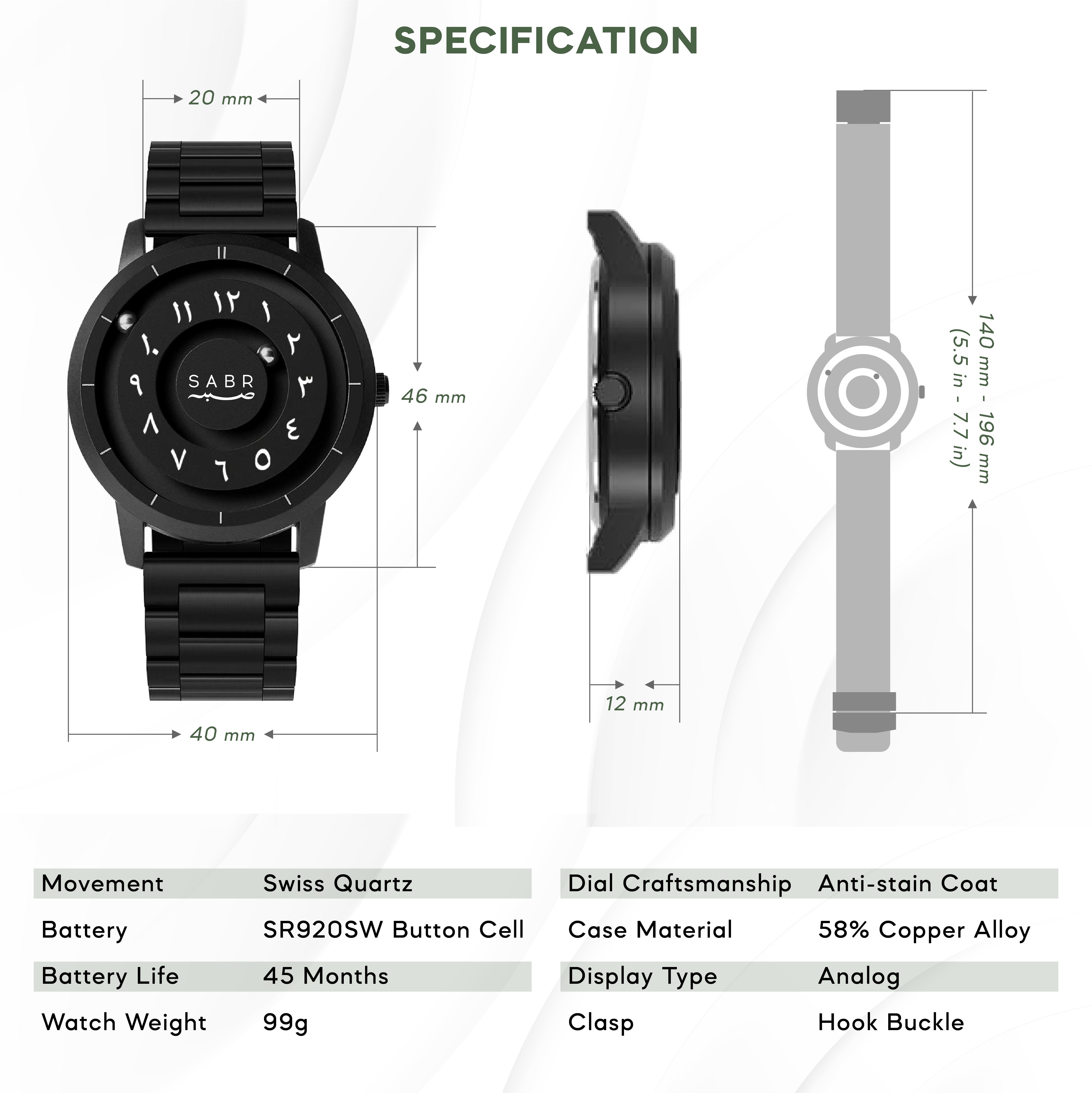 SABR Black Arabic Numeral Watch Men