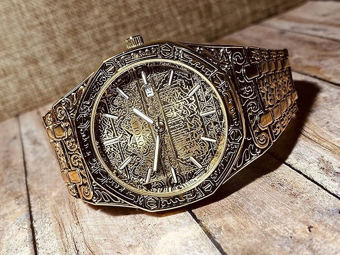 Luxury Hexagonal Black Gold Versus Dial Wrist Watch with Bracelet Waterproof Calendar Fashion Watch for Men & Women