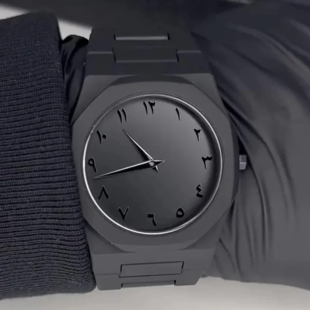 Matte Black Arabic Dial Watch for Men Minimalist