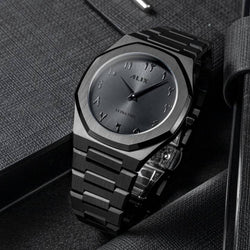 Stylish Arabic Dial Watch for Men - Black Ultra Thin Stainless Steel Analog Watch