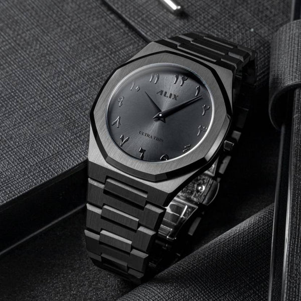 Stylish Arabic Dial Watch for Men - Black Ultra Thin Stainless Steel Analog Watch