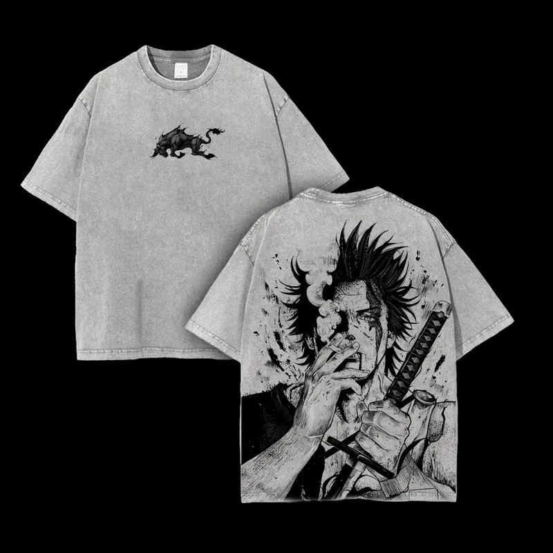 Yami Sukehiro Vintage Wash Tee – Double-Sided Black Bulls Anime Shirt (Unisex)