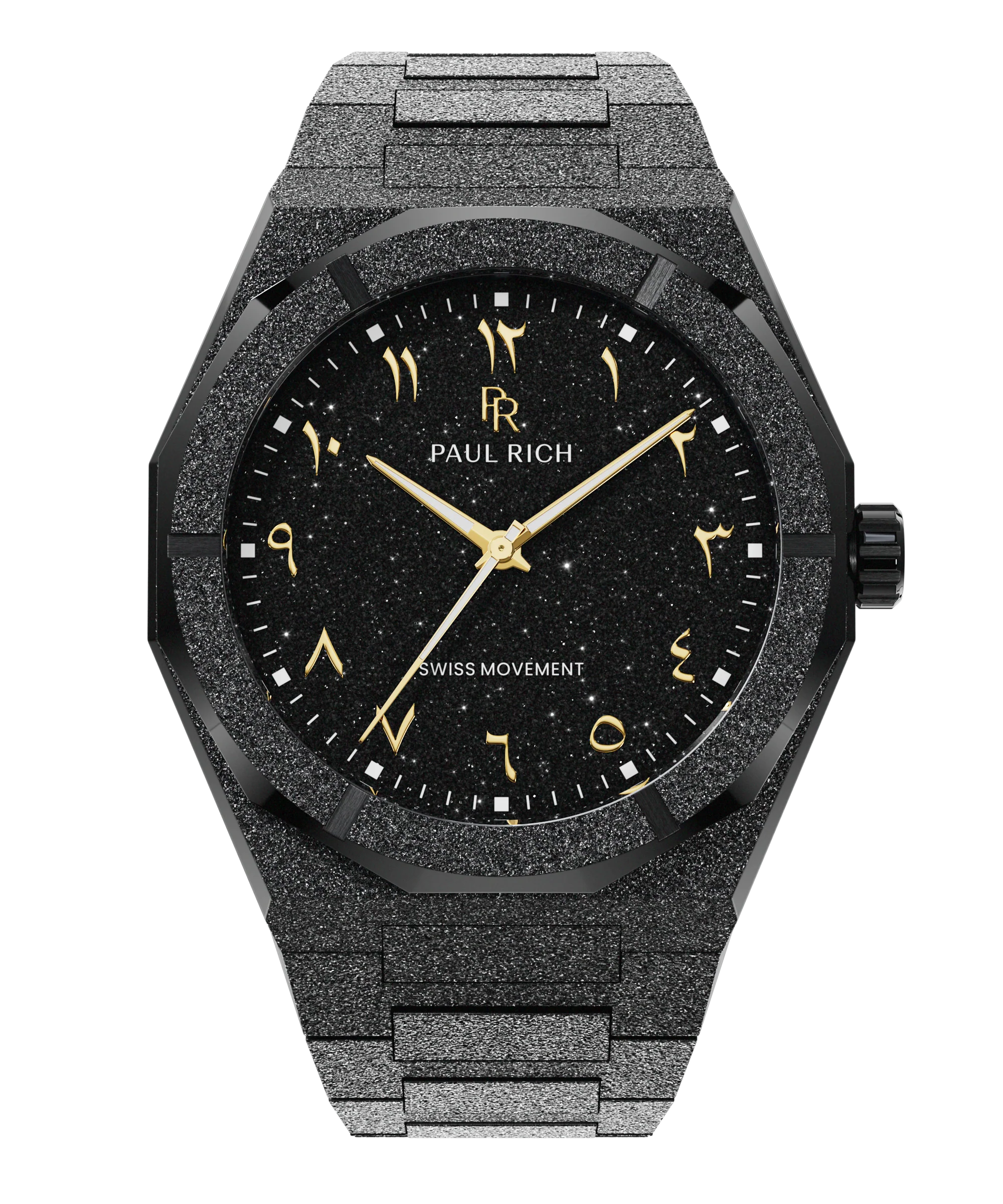 Arabic Dial Black Shiny Watch For Men