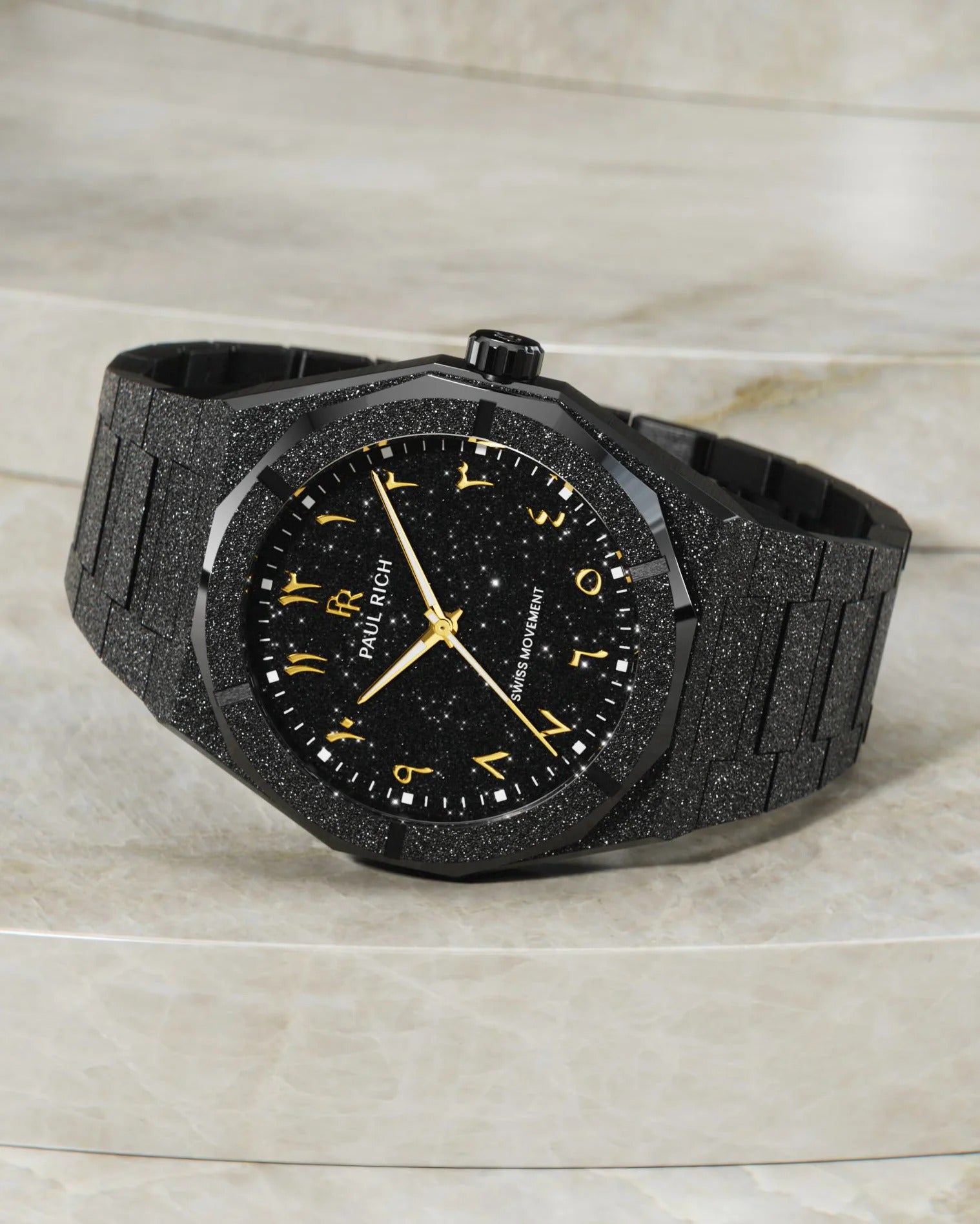 Arabic Dial Black Shiny Watch For Men